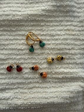 Joan Rivers Gold Plated Ladybug Dangle Earrings - Red, Green, Yellow, Orange